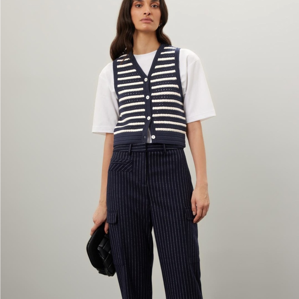 DUNST Navy and White Striped Crochet Vest - Picture 3 of 5